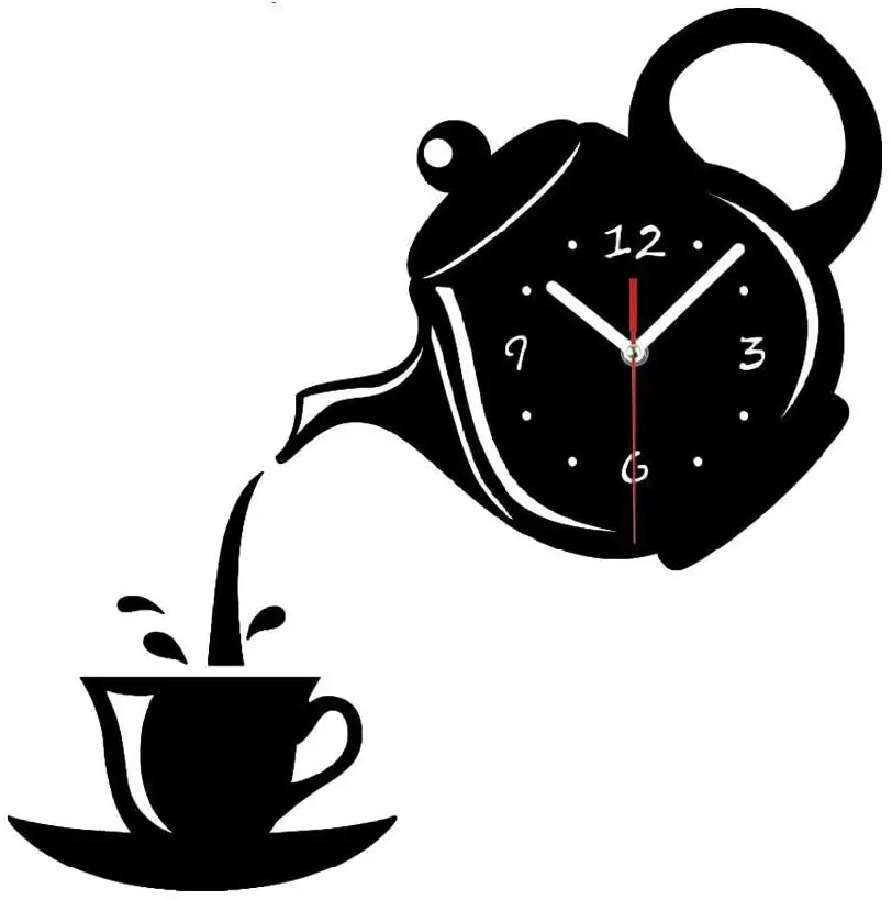 قسط جودة ساعة حائط مرآة تأثير القهوة كوب شكل الزخرفية المطبخ ساعة حائط s غرفة المعيشة ديكور المنزل