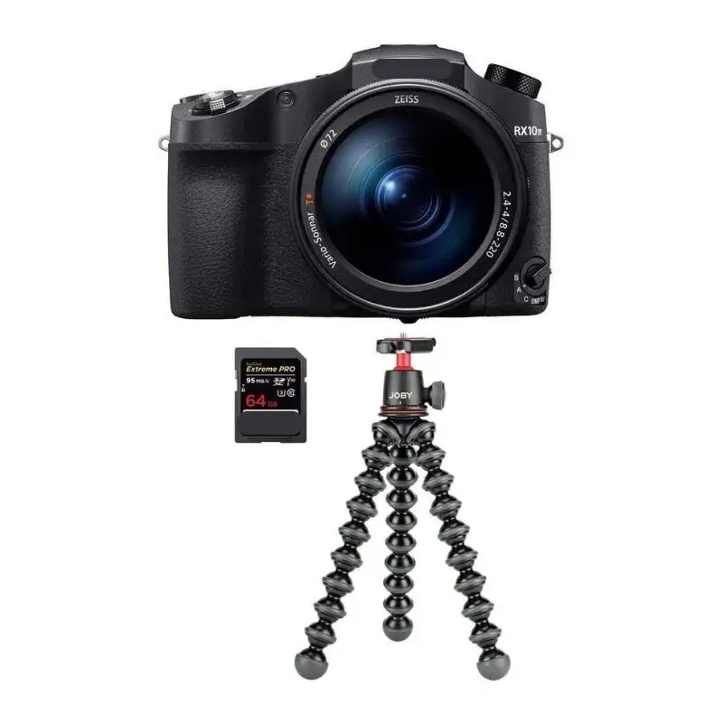 PRODUTO QUENTE Ciber-shot DSC-RX10 IV câmera digital de 20,1 MP preto - pacote com GorillaPod 3K Kit preto, cartão SDXC U3 de 64 GB