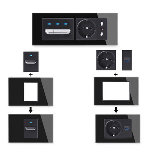 UK/Frankreich/US-Buchse TV-Netzwerk aus gehärtetem Glas SA 1-4 Gang 2-Wege-Druck-Reset-Tastenschalter Typ C USB 16A Nennstrom - Product Image 2
