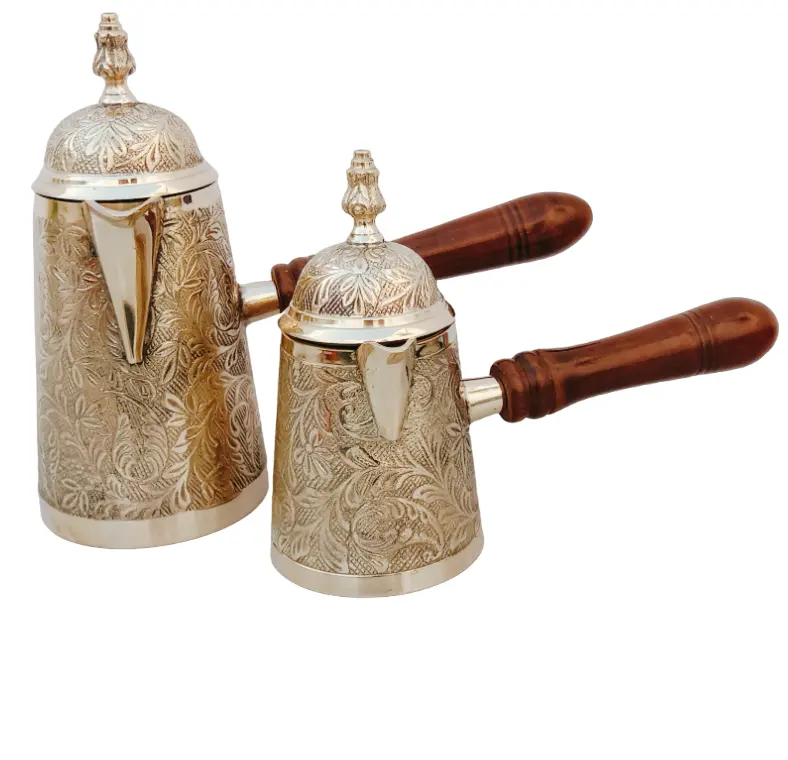 Brass Thổ Nhĩ Kỳ nồi cà phê sử dụng cho khách sạn và nhà hàng tay làm bằng gỗ xử lý chịu nhiệt sử dụng để làm cà phê
