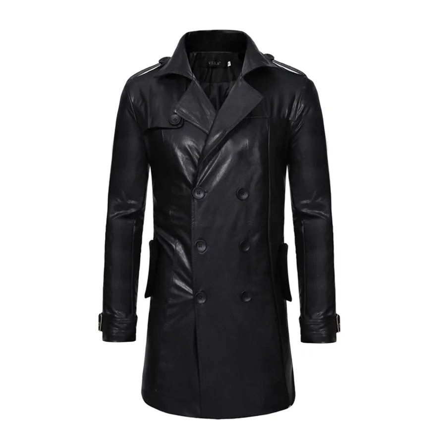 Casacos de couro masculinos para o inverno, 2022, alta qualidade, logotipo personalizado, casaco longo para homens