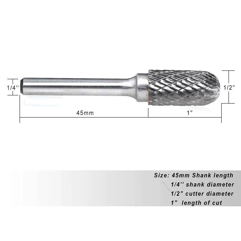 SC-5 Tungsten Carbide Burr Cylinder Shape with Radius End Double Cut Rotary Burr File(1/2" Cutter Dia X 1"Cutter Length)