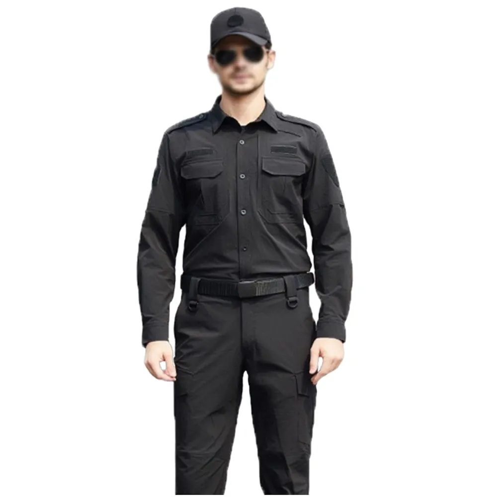 전문 블랙 야외 스타일 보안 가드 유니폼/세트 공장 폴리에스터/면 야외 작업복 반소매 셔츠