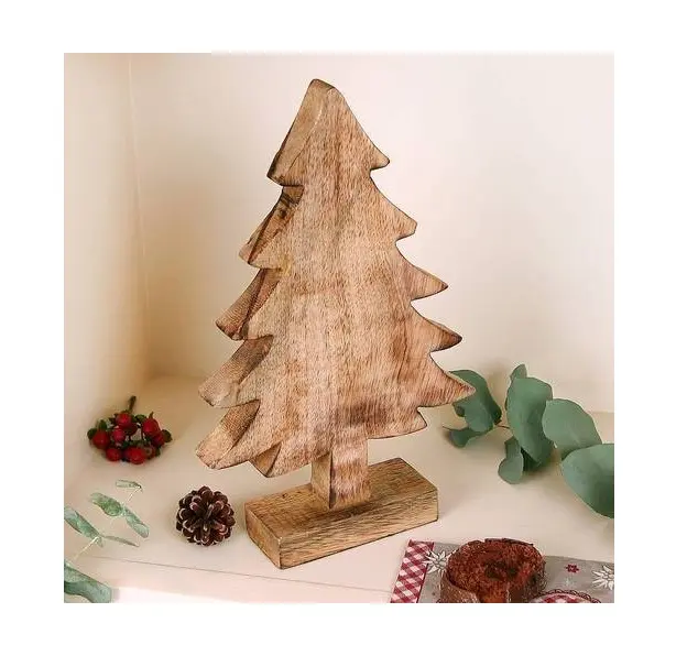 Albero di natale decorativo in legno di Mango lucidato a mano personalizzato produttore albero di natale da tavolo in legno lucido personalizzato all'ingrosso