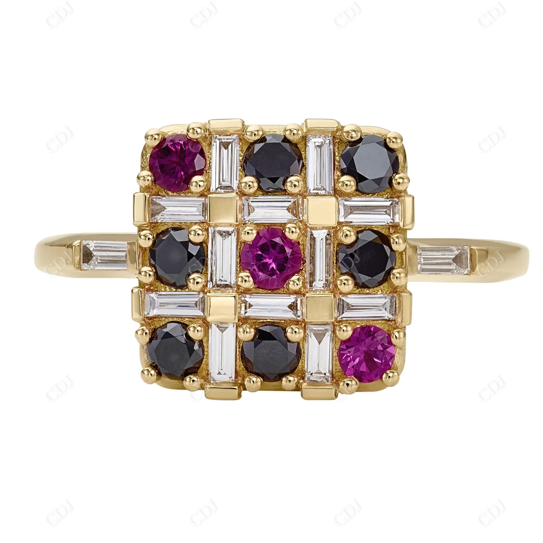 क्लस्टर के लिए लैब बढ़ी हीरे की सगाई की अंगूठी थोक शादी हीरे के गहने उपहार ब्लैक डायमंड और गुलाबी रूबी की अंगूठी