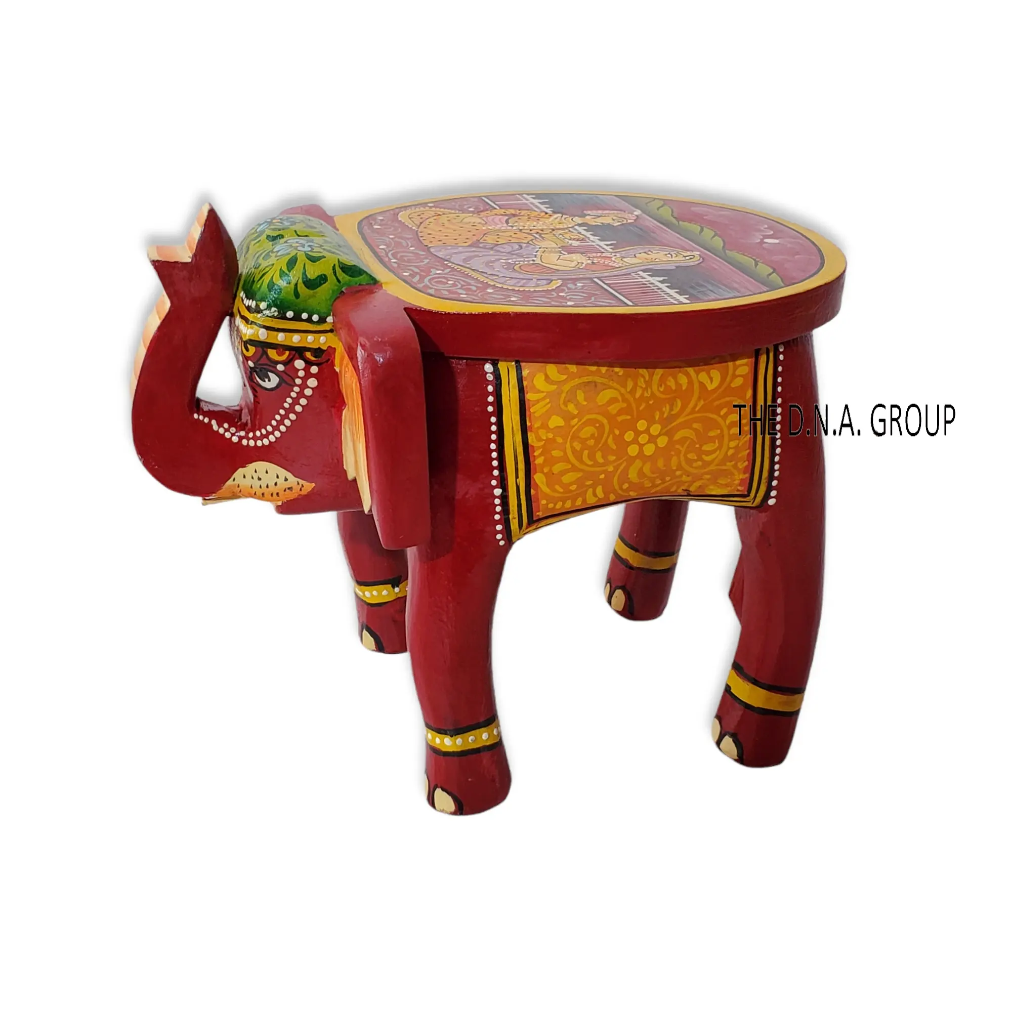 Sgabello etnico in legno di elefante in stile indiano a bassa altezza dipinto a mano con bellissime combinazioni di colori tavolino poggiapiedi