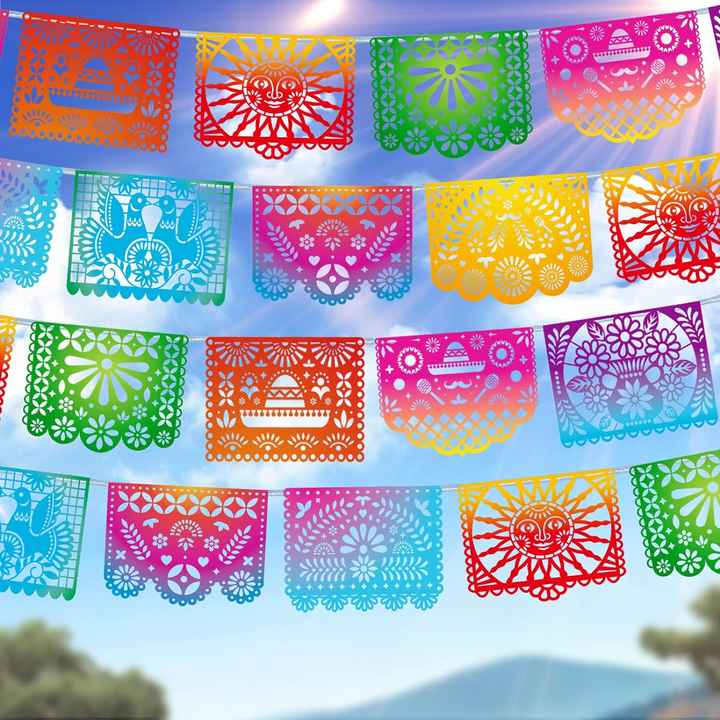 Mexican Fiesta Hanging Banners Flags Mexicano Large Plastic Papel Picado Banner for Party Decorations Supplies
