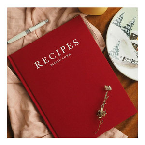 LABON A5 Personalized Embossed Logo Linen Hardcover Record Red <strong>Cookbook</strong> Recipe Journal <strong>Notebook</strong> - Product Image 1