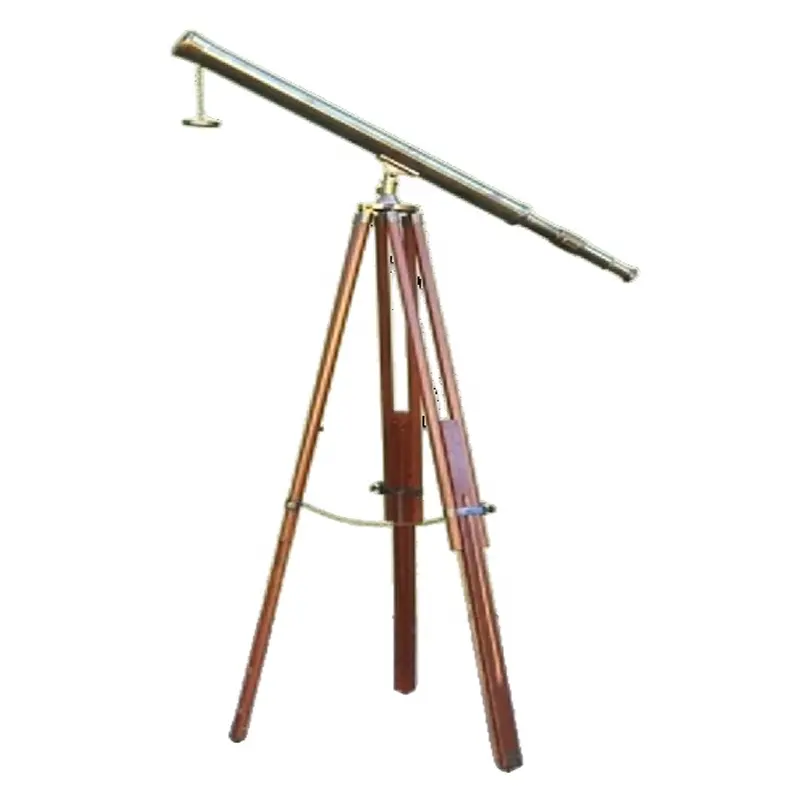 טלסקופ 18 "על דוכן, טלסקופ בצורת טלסקופ ימי פליז ימי, טלסקופ דקורטיבי בסגנון וינטג 'על חצובה עץ