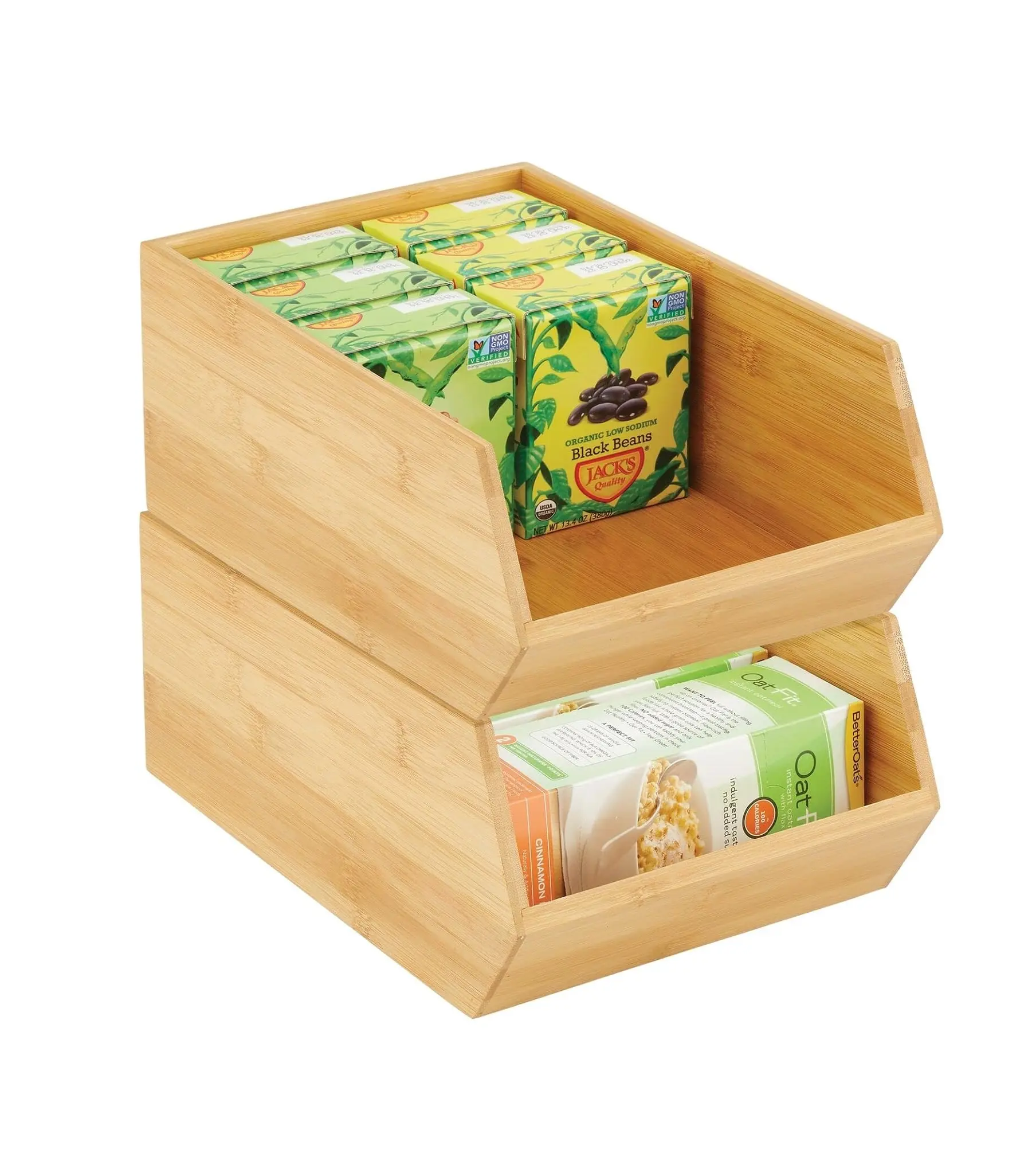 Panier de rangement empilable en bambou pour rangement des aliments-Large ouverture à l'avant pour armoires de cuisine garde-manger bureaux placards peut contenir