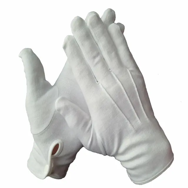 Custom Bulk Three Stripes Comfortable Ceremonial Uniform Formal White Thick Nylon Cotton Parade Gloves