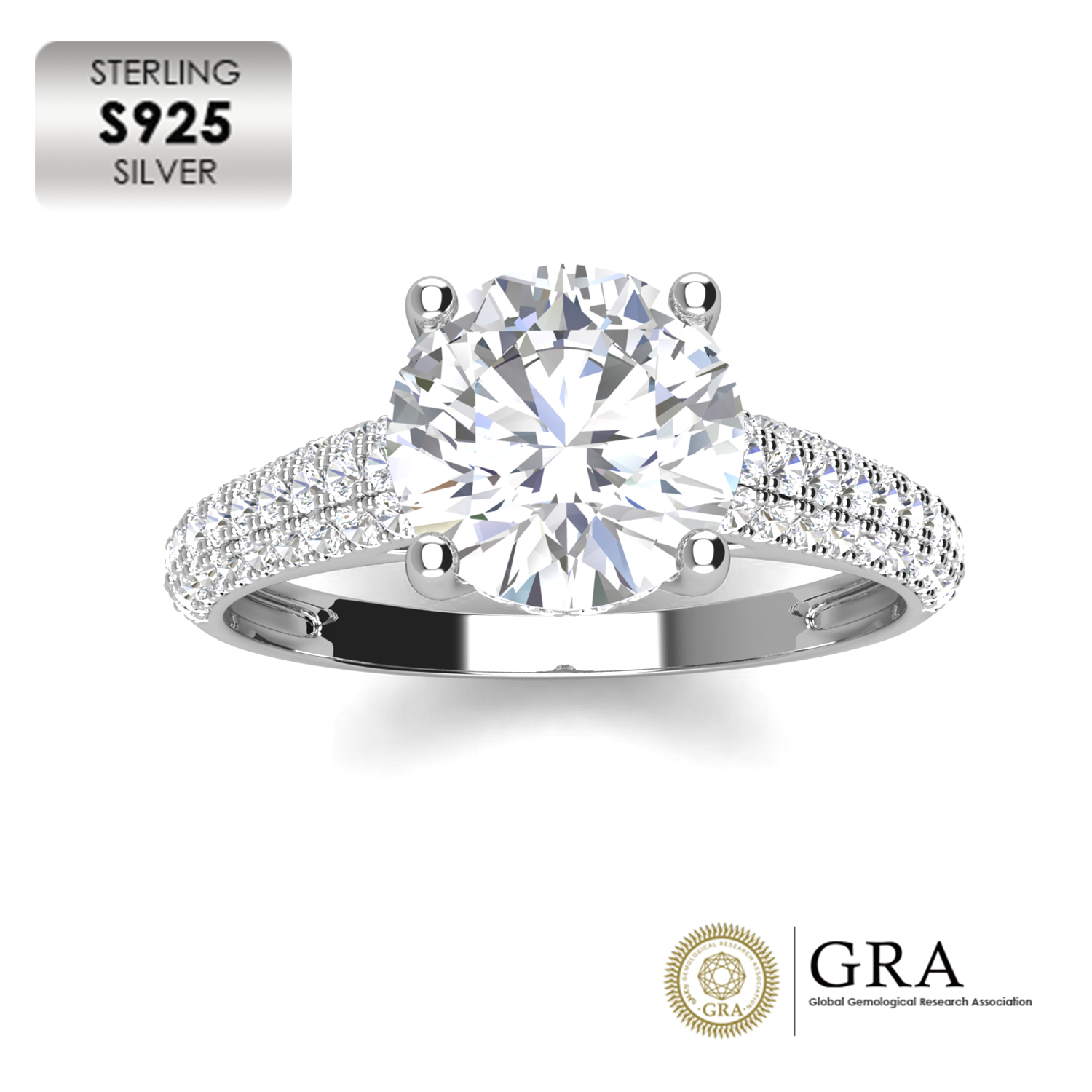 Bague en argent 925 plaqué or blanc 18 carats avec moissanite MR075