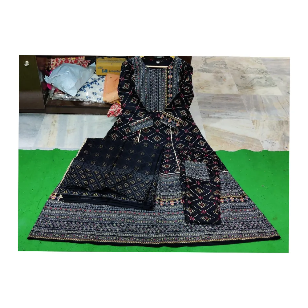 Popular Indian Wedding Wear Black Kurti Pant And Dupatta With Gota Work Simple Yet Traditional Women Wear Dresses Supplier