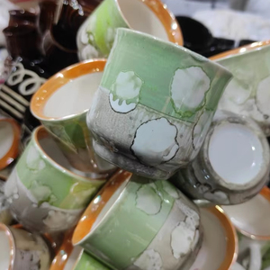 ビンテージ日本のティーカップセットカスタム粗い陶器ショットコーヒーミルクグラスフロストセラミックティーカップトレイ付き
