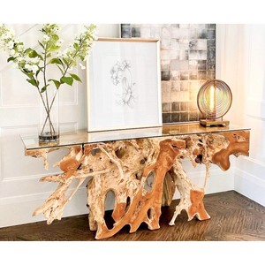 Tik ağacı kök konsol masa rustik Entryway ahşap ev dekorasyon, oturma odası konsol masa - Product Image 4