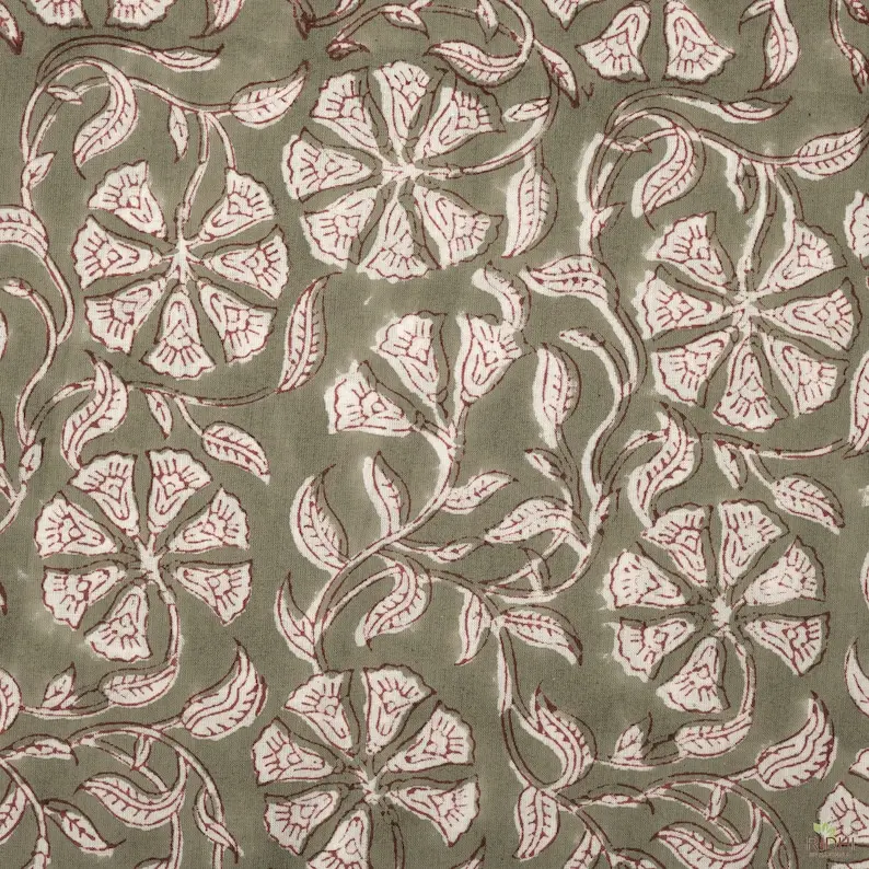 Artichaut vert et blanc indien Floral main bloc imprimé 100% pur coton tissu tissu par la cour vêtements pour femmes rideaux