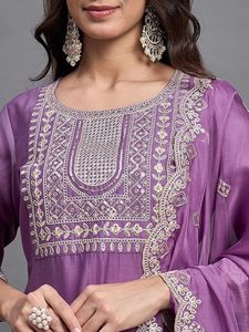 HENIXA yaratma özel viskon Chanderi Surat Gujarat hint pakistan giyim üç parçalı parti aşınma takım koleksiyonu - Product Image 3