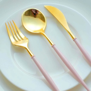 现代黄铜粉彩树脂手柄餐具套装高级餐具，黄金和白银，来自印度 - Product Image 3