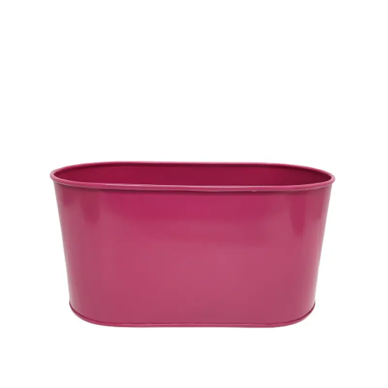 Macetero de hierro ovalado, color rosa, tamaño pequeño, diseño clásico, para decoración de jardín y mesa, personalizado a granel