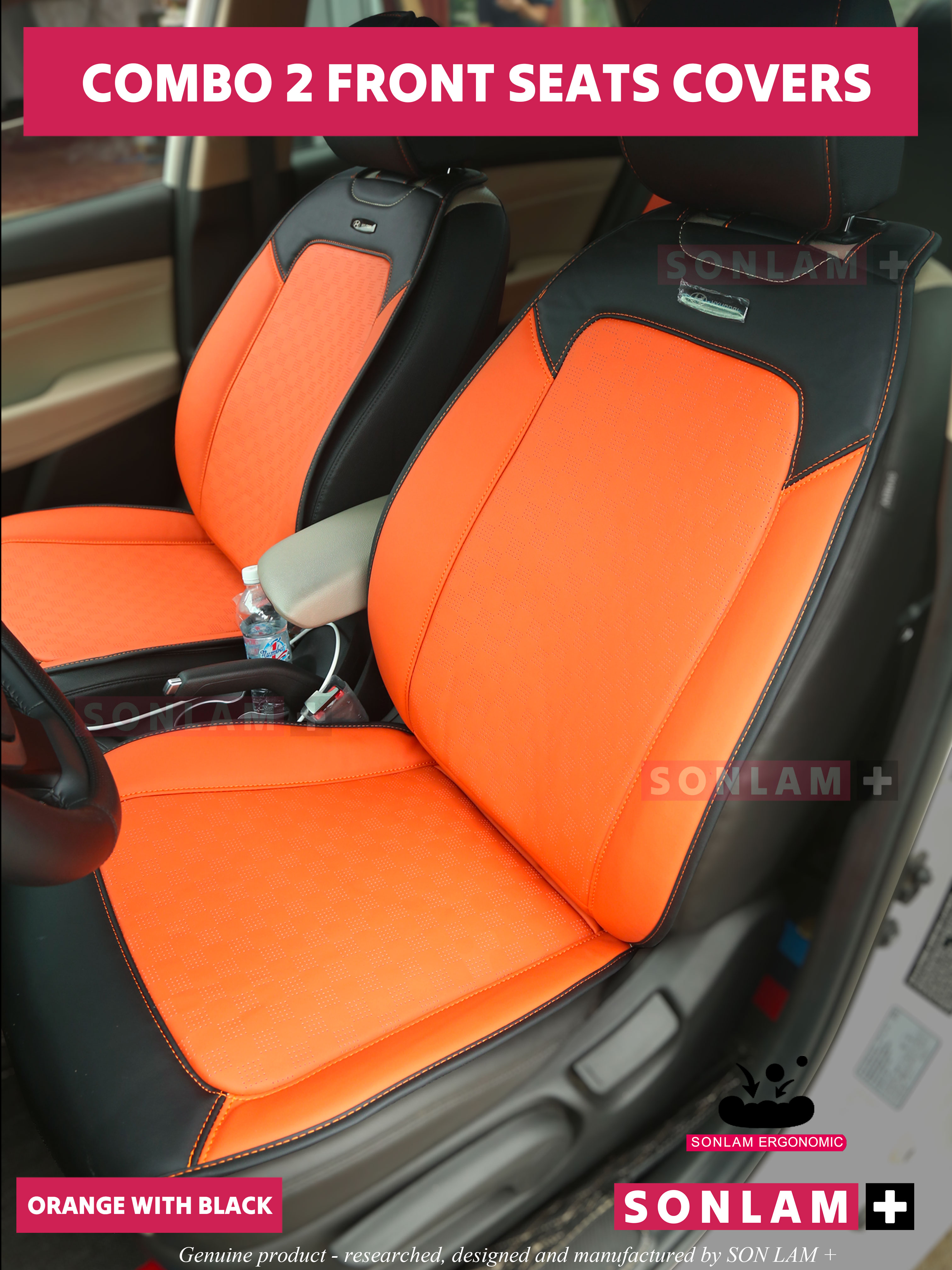 Combo 2ครอบคลุมที่นั่งด้านหน้า-สีส้มกับสีดำ