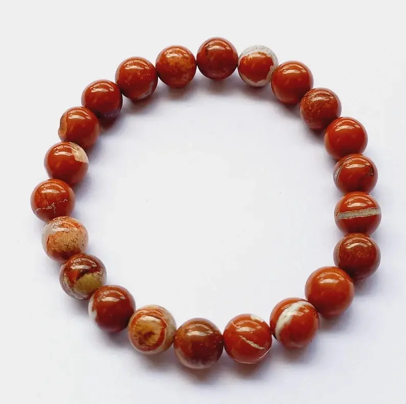 Pulsera de jaspe rojo Pulseras de piedras preciosas naturales Cuenta de cristal Pulsera curativa elástica ajustable Joyería hecha a mano Regalos de mujer