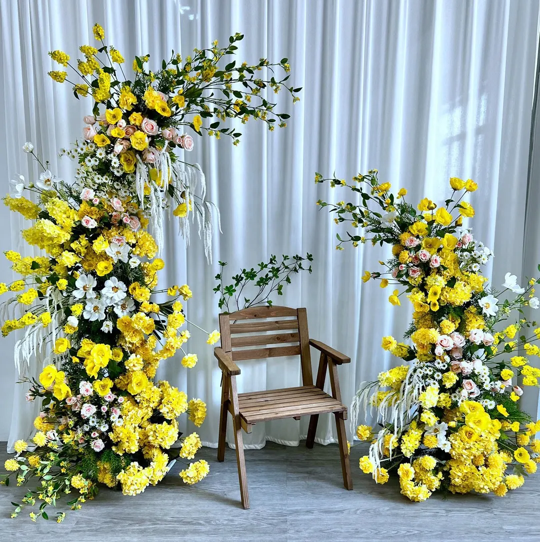 Flores de arco para boda, centro de mesa de seda para boda, O-X774, venta al por mayor, de alta calidad, color amarillo y verde