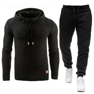 男士新品牌实心连帽运动服冬季休闲运动服，带裤子加尺码S-5XL连帽运动服