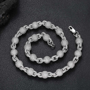Yüksek kalite 10k beyaz altın küba topu bağlantı erkek için zincir 18mm 24gram Miami küba zincir baget elmas Lab yetiştirilen buzlu kolye - Product Image 1