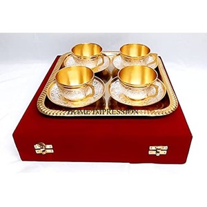 Set of <strong>2</strong> High Grade Gold Plated With Beautiful Look Attractive Designer Brass <strong>Cup</strong> and Saucer for Serving Tea &amp; Espresso Supplies