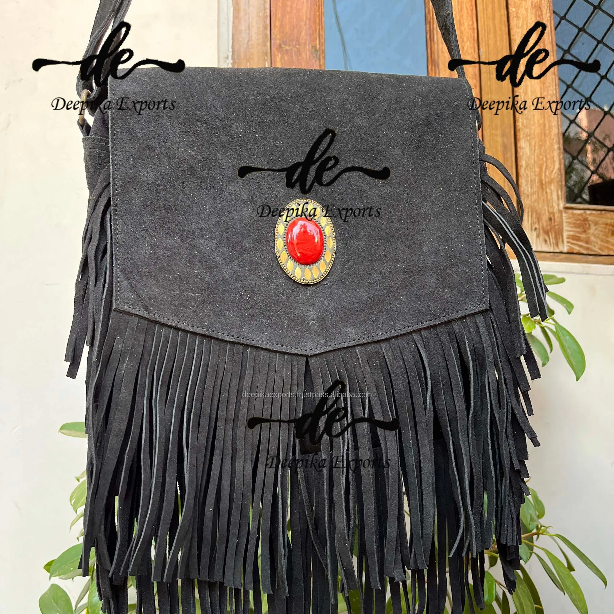 Tas Tangan Wanita Kulit Bohemia, Tas Tangan Wanita, Tas Kulit Bohemian, Tas Selempang, Batu Pinggiran Suede