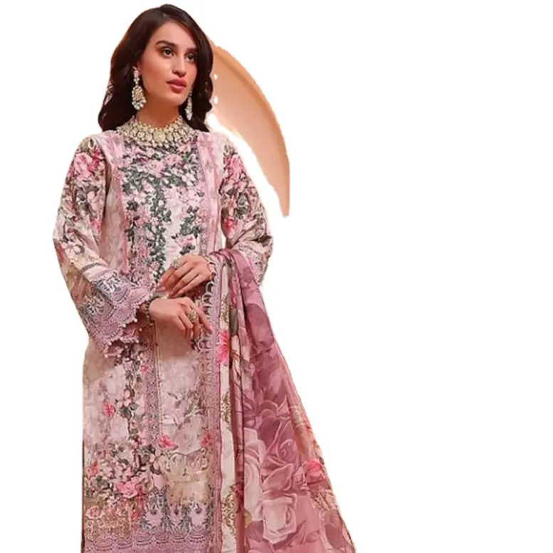 쉬폰 프린트 Duppata 파키스탄 양복과 자수 패치가있는 오리지널 파키스탄 여름 컬렉션 순수 인쇄 컬렉션