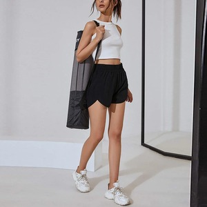 女性用ハイウエストチェック柄スポーツヨガショーツライナーポケット付き弾性ウエストワークアウトショーツby Trafオフィシャルランフレンドリー