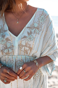 Best Price Traditional Indian Embroidered Short Kaftan Beach Cover up Dress With Tassel Global <strong>Market</strong> Moroccan 100% Crepe Robe - Product Image 5