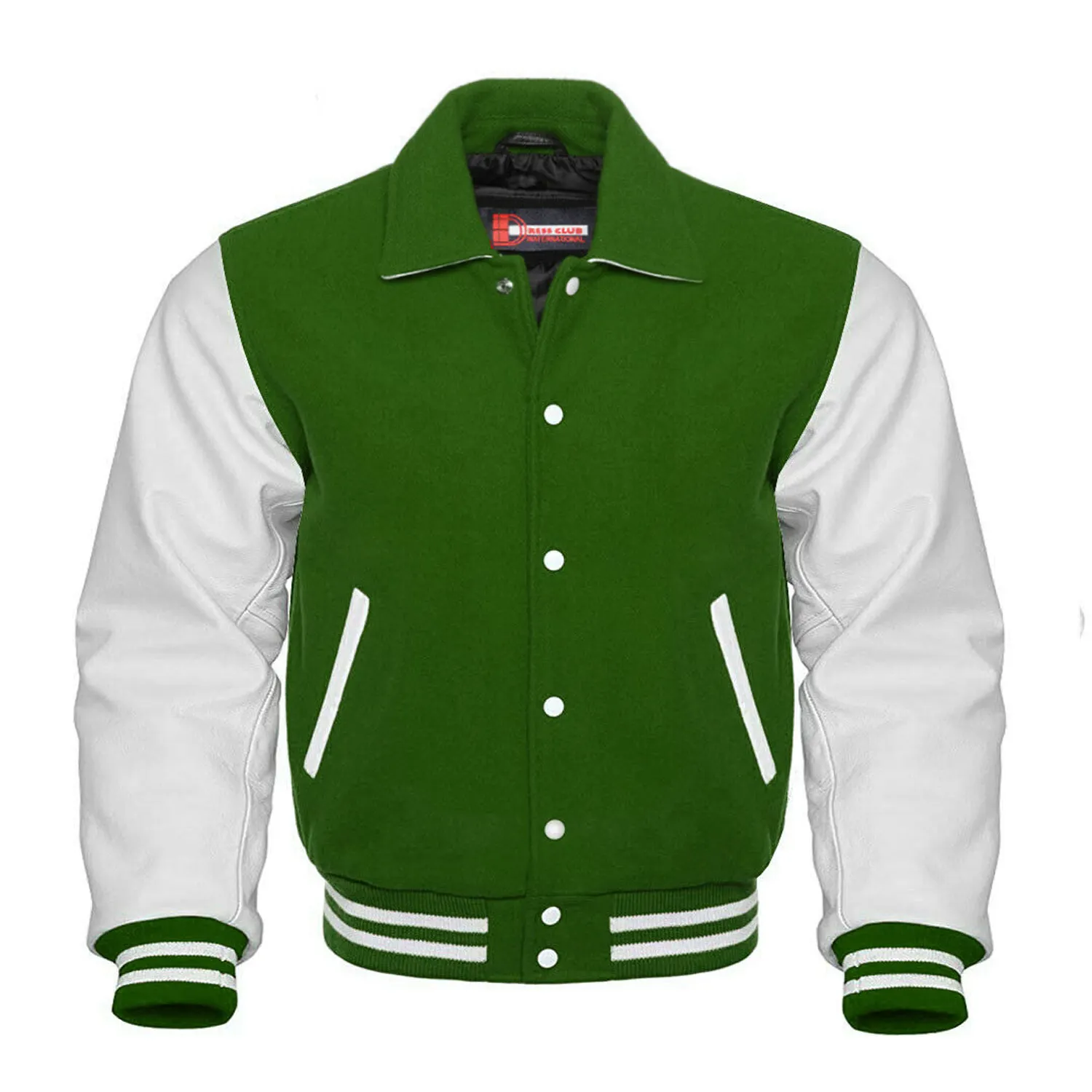 Gute Collage Wear Hochwertige OEM Varsity Baseball Jacken/Herren Komplette grüne Wolle Echt leder Varsity Jacke