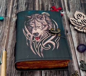Wolf Embossed Handmade Leather Bound Journal <strong>Writing</strong> Notebook Diary Notepads Blank Antique Paper <strong>Poetry</strong> <strong>Book</strong> - Product Image 2
