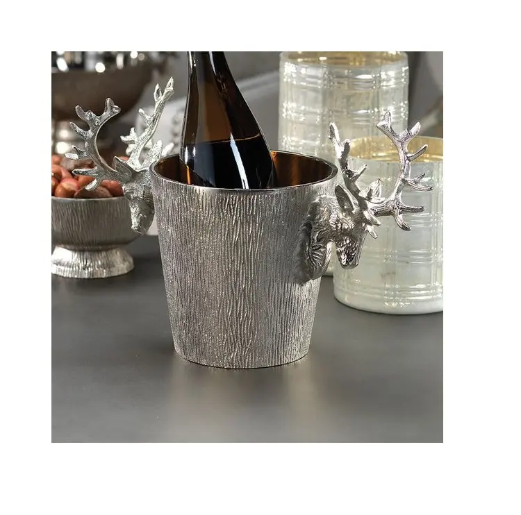 Cubo de hielo de aluminio con cabeza de ciervo plateado, Cubo de grano de hielo para vino tinto, barril de vino, suministros para Bar, cubo de hielo para Bar de Metal