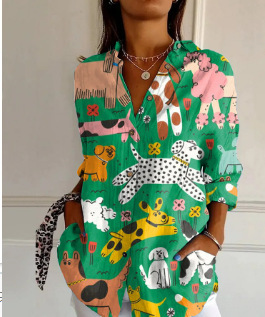 Green shirt with animal patterns