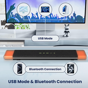 ステレオサウンドを備えたUSB入力コンピューターサウンドバー流れるLEDデスクトップラップトップモニターBluetooth PCゲーミングスピーカー - Product Image 4