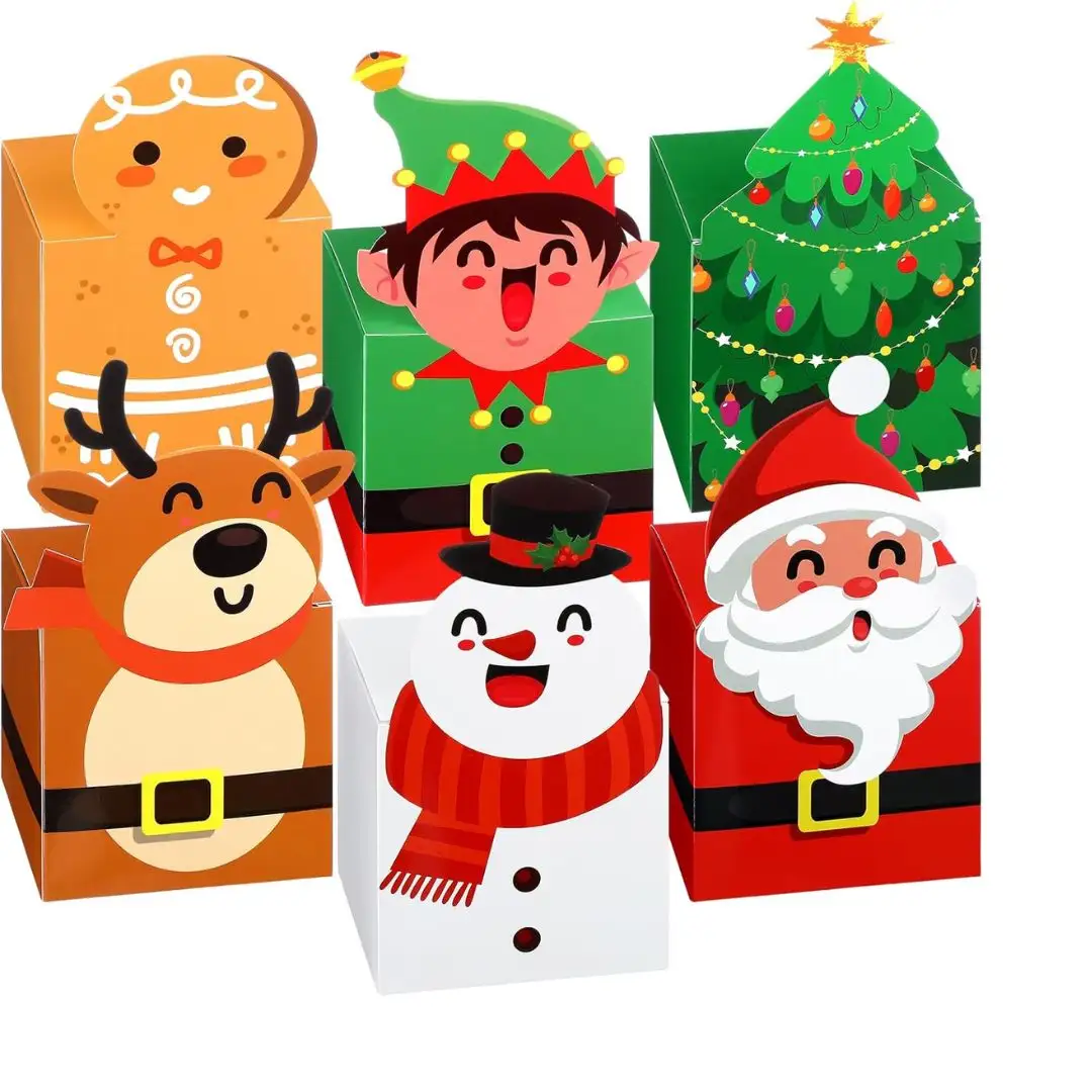 Christmas Curvy Box Characters .... Descarga digital .... Ai EPS SVG Bolsa de papel personalizada Embalaje Caja de cartón