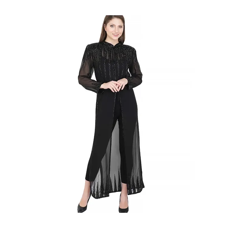 Vestido Abaya de mão aberta frontal, roupa feminina longa com poncho e alça espaguete, mais vendido em Dubai