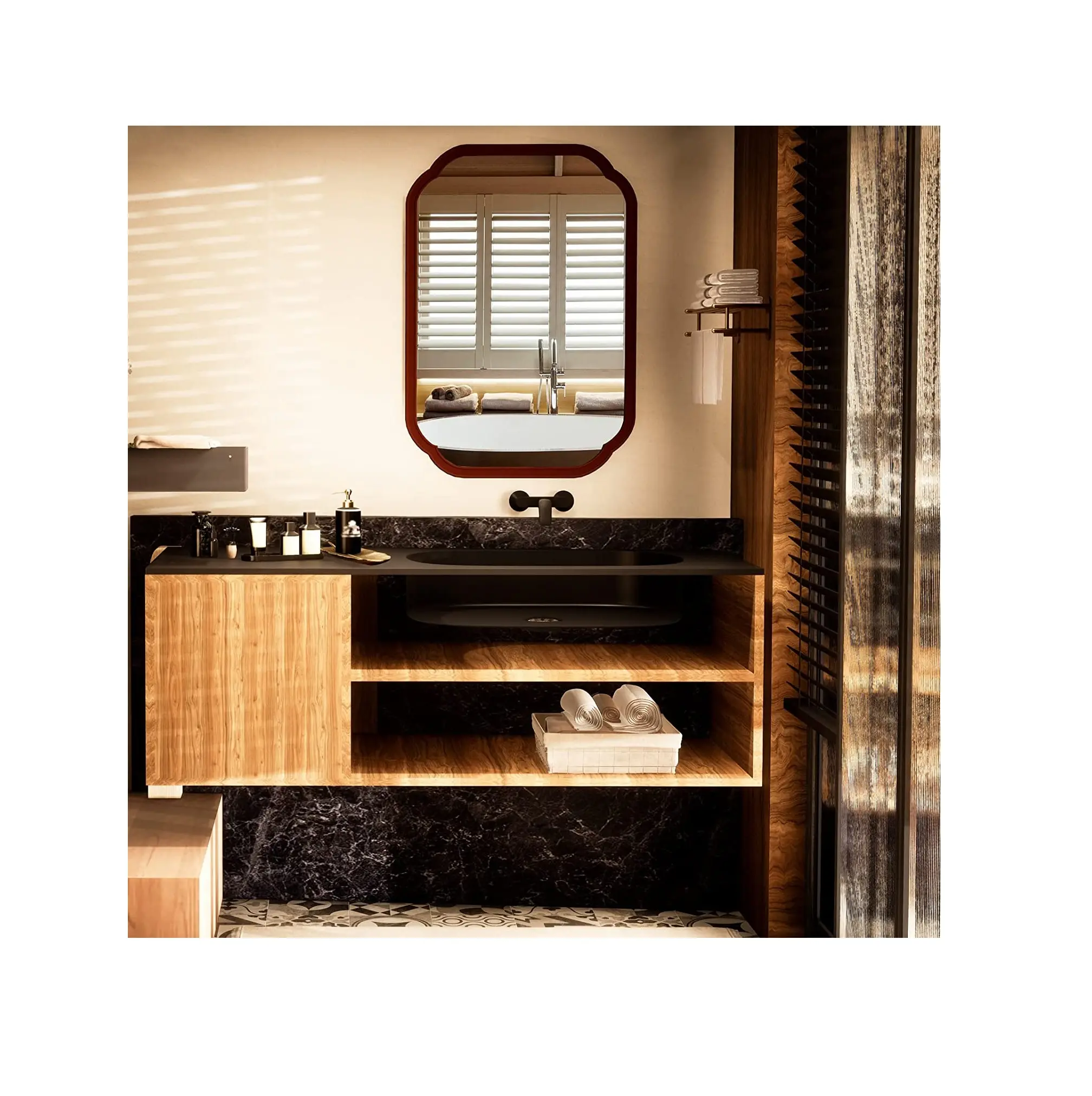 Marco de espejo de baño vertical para marco de madera de pared para entrada Aparato de hotel de lujo hecho a mano