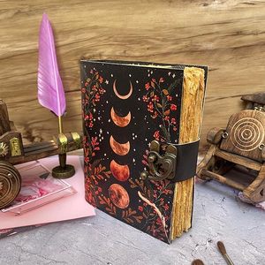 วารสารพิมพ์ Sun & Moon, กระดาษไม่มีซับในเก่าแฮนด์เมดขอบฝาครอบ, หนังสือประดิษฐ์เงา, สมุดสเก็ตช์หนัง - Product Image 4