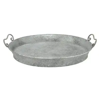 Exclusive quality serving galvanized tray antique design round shape with handles galvanized tray by indian metal world