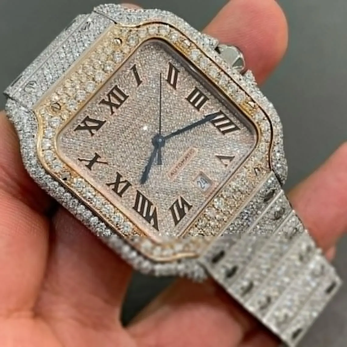 Reloj de fiesta mecánico de Hip Hop de alta calidad personalizado con diamantes totalmente naturales en Material de acero inoxidable