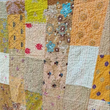 Coperta coperta copriletto Patchwork etnica fatta a mano in cotone Kantha reversibile bohémien