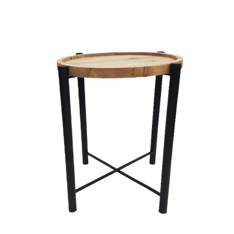 Mesa auxiliar redonda de madera de mango de hierro, muebles de madera natural negra, mesa de centro de diseño moderno, muebles para el hogar, artesanos