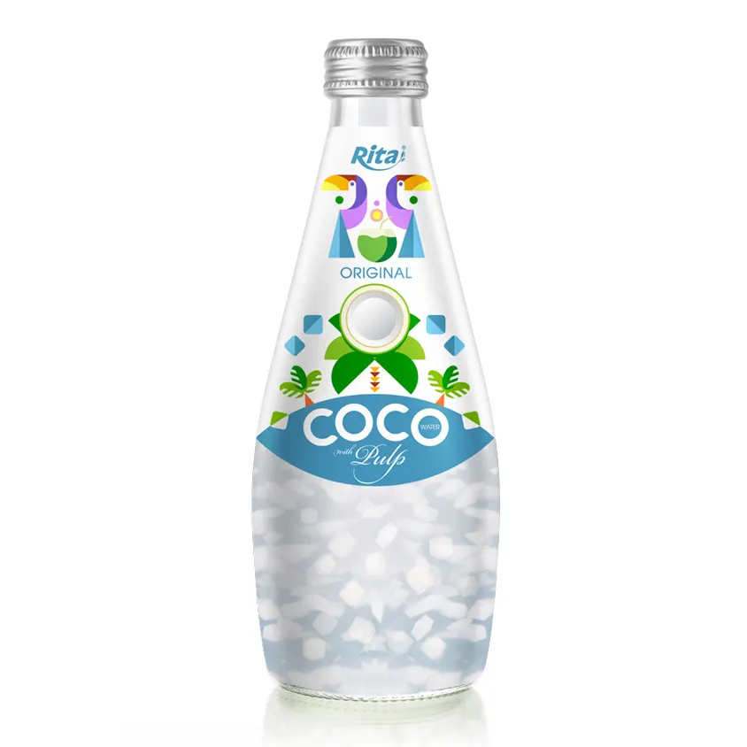 Make Your Own Brand Pure Coconut Water With Pulp 290ml Glass Bottle Original Flavor Vietnam Best Selling