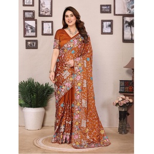 רך משי rangoli כבד עם עבודה רקמה c-pallu & גבול צנרת כולל ריצה משי עבור הפקיסטני הודי