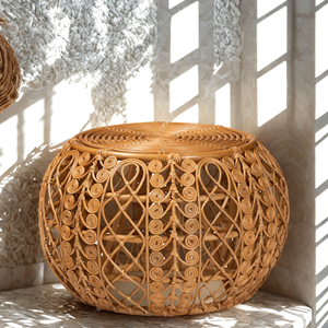 Handmade Rattan Coffee Table - Decorative Wicker Round <strong>Center</strong> Table with Intricate and Unique Design - Product Image 2