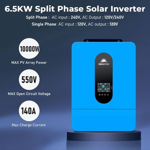 Inversor solar de fase dividida de 6500W DC 48V, entrada/salida de CA de 120V/240V (configurable), 2 controladores solares MPPT integrados